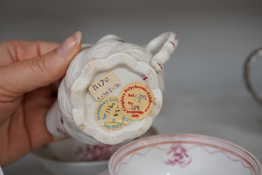 Seven pieces of 18th century New Hall porcelain including jugs, tea bowls, etc.